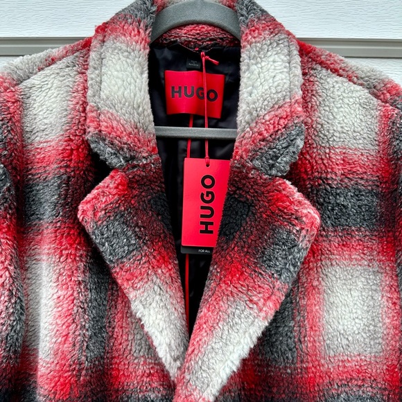 Hugo Boss Red Plaid Checked Teddy Duster - Picture 5 of 6